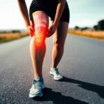 Man experiencing knee pain while climbing stairs, showing early symptoms of knee joint damage and arthritis