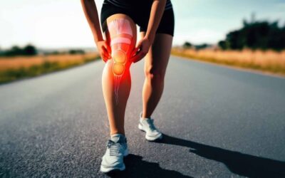 Man experiencing knee pain while climbing stairs, showing early symptoms of knee joint damage and arthritis