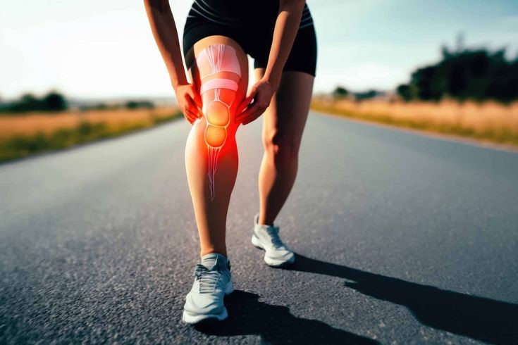 Man experiencing knee pain while climbing stairs, showing early symptoms of knee joint damage and arthritis