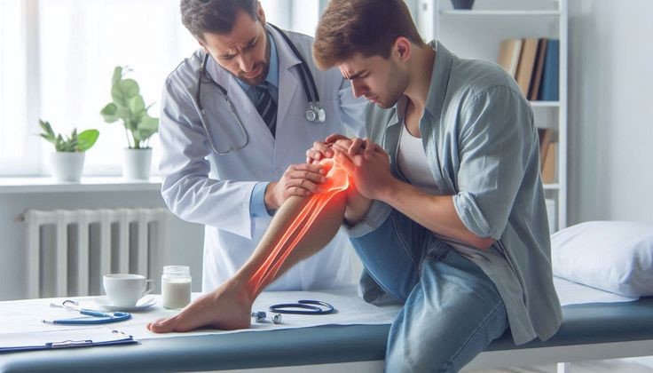 Young football player holding injured knee after ACL tear during sports activity