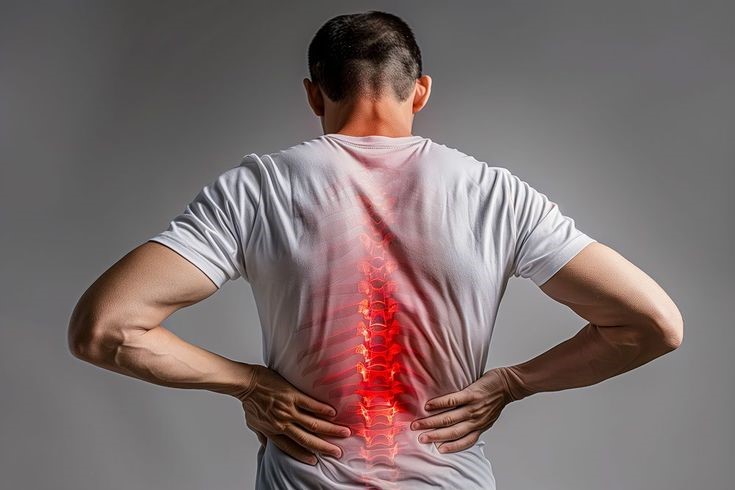 Office professional experiencing lower back pain while sitting at a desk due to prolonged working hours
